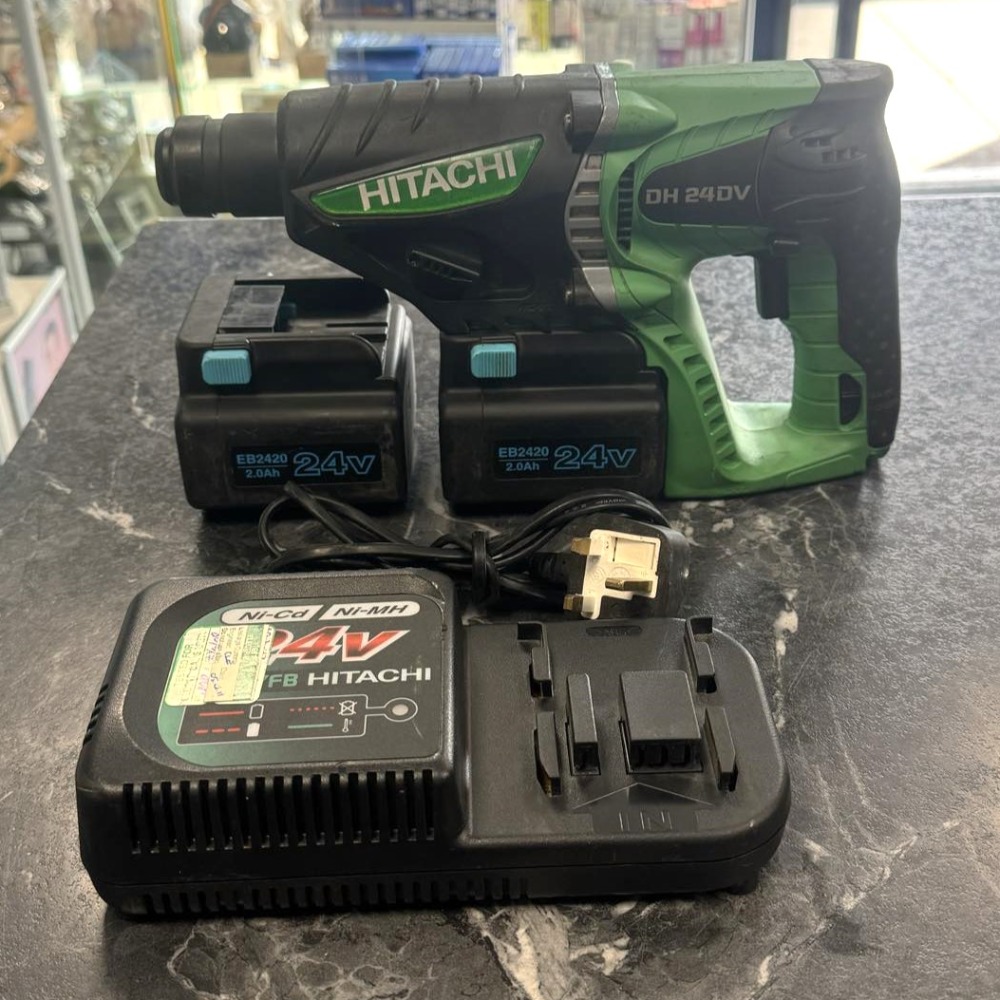Pre-owned Hitachi DH24DV Green Black Cordless 24V Rotary Hammer Drill ...